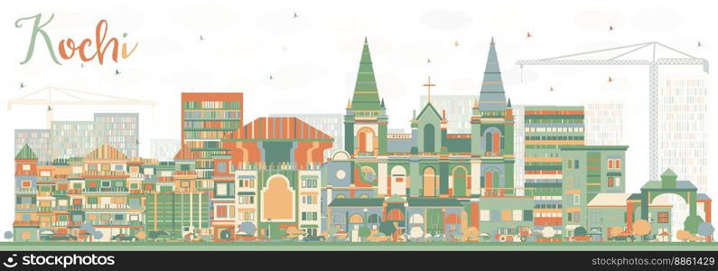 Abstract Kochi Skyline with Color Buildings. Vector Illustration. Business Travel and Tourism Concept with Historic Architecture. Image for Presentation Banner Placard and Web Site.