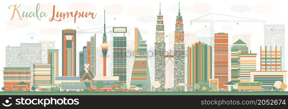 Abstract Kuala Lumpur Skyline with Color Buildings. Vector illustration. Business travel and tourism concept with modern buildings. Image for presentation, banner, placard and web site.