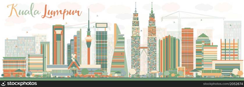 Abstract Kuala Lumpur Skyline with Color Buildings. Vector illustration. Business travel and tourism concept with modern buildings. Image for presentation, banner, placard and web site.