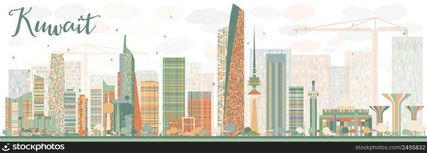 Abstract Kuwait City Skyline with Color Buildings. Vector Illustration. Business Travel and Tourism Concept with Modern Buildings. Image for Presentation Banner Placard and Web Site.