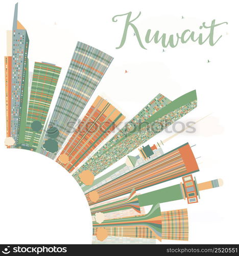 Abstract Kuwait City Skyline with Color Buildings. Vector Illustration. Business Travel and Tourism Concept with Copy Space. Image for Presentation Banner Placard and Web Site.