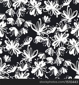 Abstract laconic black and white floral seamless pattern for background, fabric, textile, wrap, surface, web and print design. Flower vector background, meadow blossom rapport