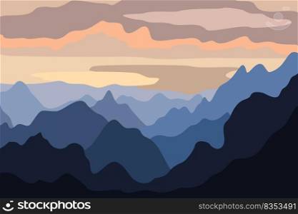Abstract landscape. Mountains and sky. Sunset. Vector illustration.