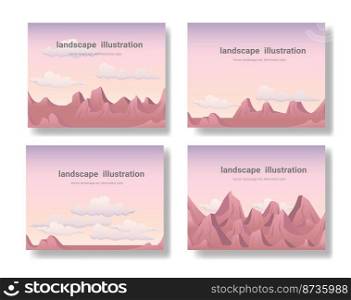 Abstract landscape set, Natural design with mountains, wall art poster design, Hiking adventure background. Vector illustration