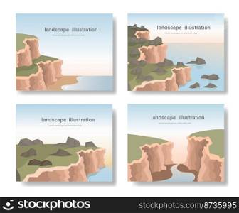 Abstract landscape set, Natural wallpapers are minimalist, banners Hiking adventure background. Vector illustration