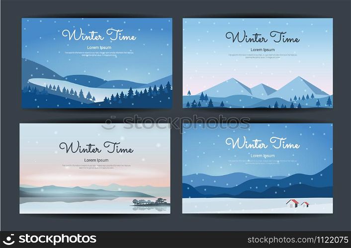 Abstract landscape set, Vector banners set with polygonal landscape illustration, Minimalist style.