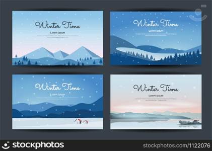 Abstract landscape set, Vector banners set with polygonal landscape illustration, Minimalist style.