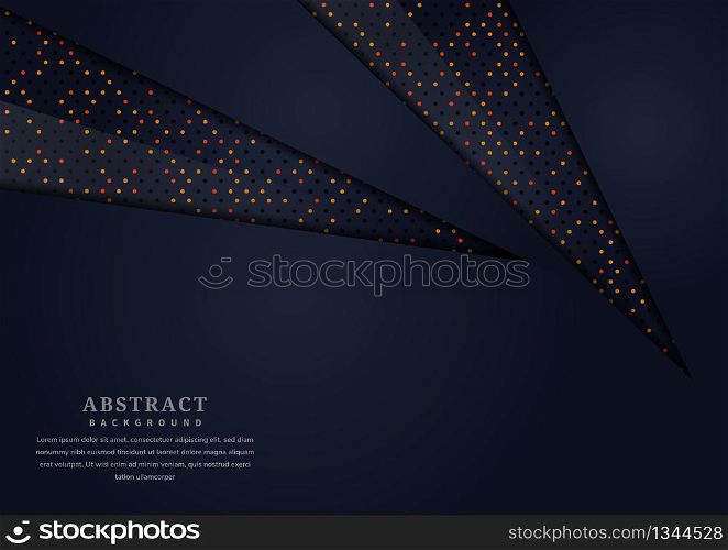 Abstract layer dark blue triangle geometric with glitter glowing dots on dark blue background with copy space for text. Modern style. Vector illustration