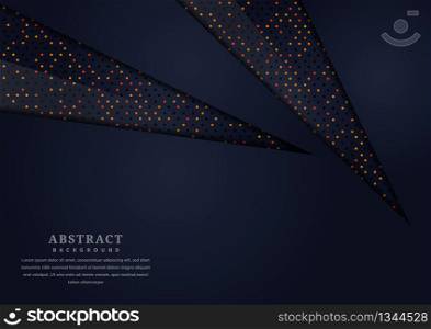 Abstract layer dark blue triangle geometric with glitter glowing dots on dark blue background with copy space for text. Modern style. Vector illustration