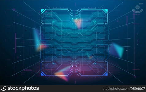 Abstract Layout digital design User Interface Square Frames in neon style. Futuristic HUD frames. Sci fi technology template design. Virtual space background. Neon HUD concept.