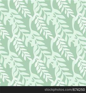 Abstract leaf branch backdrop. Greeny branches seamless pattern. Vector illustration on green background for textile or book covers, wallpapers, design, graphic art, wrapping. Abstract leaf branch backdrop. Greeny branches seamless pattern.