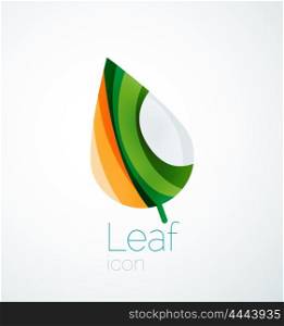 Abstract leaf company logo, nature logotype idea created with waves and round shape. Minimal abstract eco environmental concept