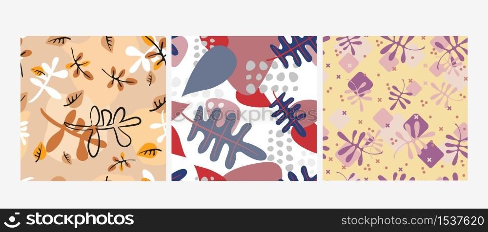 Abstract leafy patterns made in various colors. Rolling color style: autumn, winter, early spring. Trendy modern vector graphics for background, wallpaper, print.. Abstract leafy patterns made in various colors. Rolling color style: