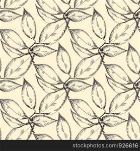 Abstract leaves seamless pattern. Design for fabric, vintage packaging, wrapping paper. Engraving vintage style.Vector illustration. Abstract leaves seamless pattern. Design for fabric,