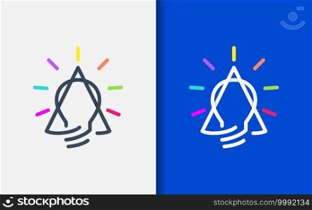 Abstract Letter A as Arrow and Light Bulb as Idea with Fun Colorful Concept. Flat Vector Logo Illustration.