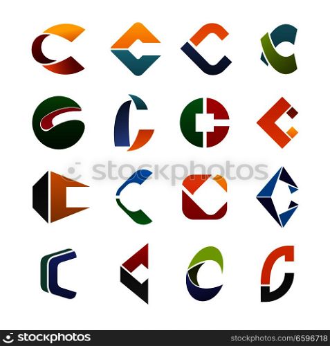 Abstract letter C design for corporate identity. Vector letter C symbols for business, construction and travel company, commerce, sport or ecology and education industry, advertising agency or medical pharmacy. Abstract vector letter C for business identity
