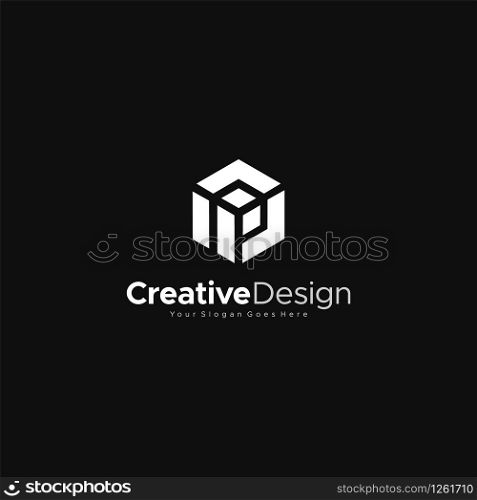 Abstract letter P logo icon set for corporate identity design isolated on Black background