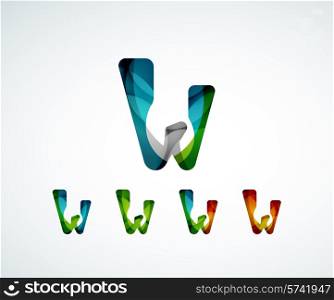 Abstract letter W logo design of color pieces, overlapping geometric shapes. Light and shadow effects