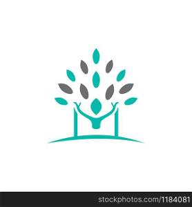 Abstract life logo design with green leaves and human icon. Healthy lifestyle logo concept.. Flat vector emblem for medical care or wellness center.
