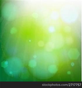 abstract light and rays over green background, vector art illustration