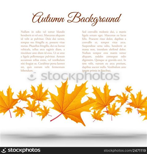 Abstract light autumn floral template with text and falling orange maple leaves on white background vector illustration. Abstract Light Autumn Floral Template