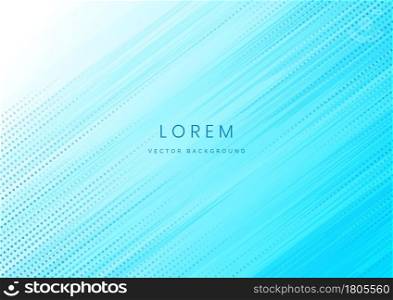 Abstract light blue horizontal diagonal stripes and halftone pattern background with copy space. Vector illustration