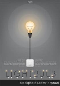 Abstract light bulb and light switch on gray background. Lamp and switch with area for copy space. Vector illustration.