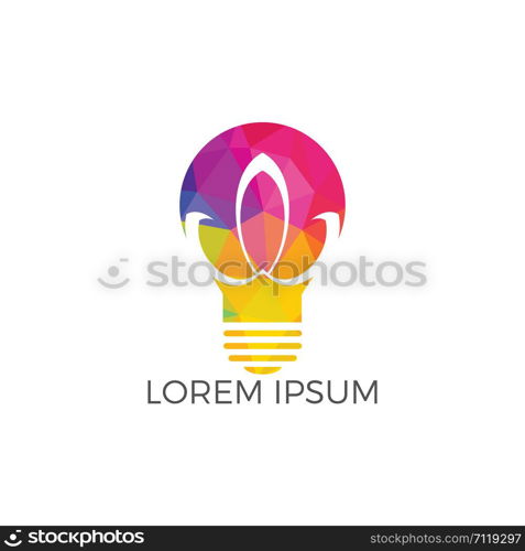 Abstract light bulb and lotus flower logo design. Yoga and spa beauty logo design template.