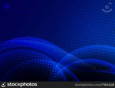 Abstract light circles halftone and glitter effect on dark blue background with space for your text. Vector illustration