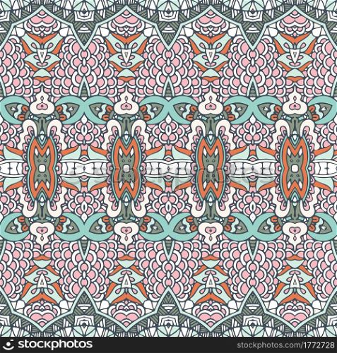 Abstract light colours ornamental textile design. Ethnic seamless pattern. Vector colorful geomertric art background.. Cute vintage abstract geometric ethnic seamless pattern ornamental