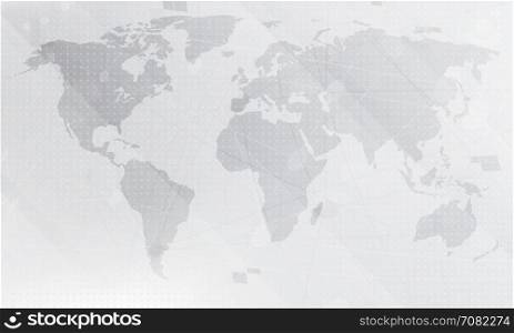 Abstract light grey world map background. Digital global technology concept. Vector Illustration.