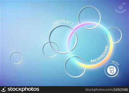 Abstract light poster with colorful neon ring and gray circles on blue background vector illustration. Abstract Light Poster