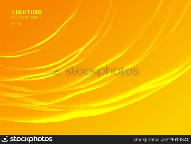 Abstract lighting curved lines on yellow background. Vector illustration