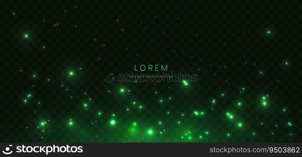 Abstract lighting effect dot neon green light ray on dark transparent background. Vector illustration