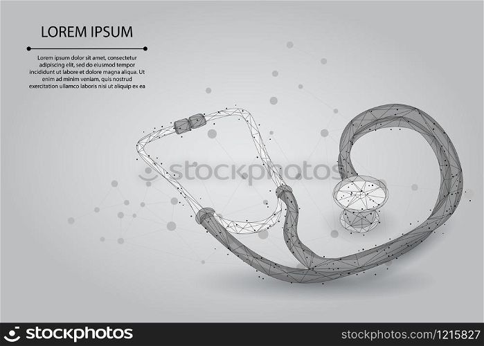 Abstract line and point Medicine stethoscope Low poly health care World Day. Polygonal medical science research doctor nurse equipment vector illustration