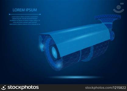 Abstract line and point street camera Low poly camcorder. Security, protection and control vector illustration.