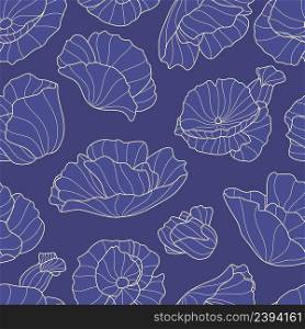 Abstract line lotos seamless pattern. Blue flowers, floral plants. Textile or fabric, decorative print for wrapping and wallpaper. Vintage vector background design. Illustration of seamless pattern. Abstract line lotos seamless pattern. Blue flowers, indigo floral plants. Textile or fabric, decorative print for wrapping and wallpaper. Vintage vector background design