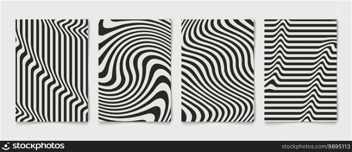 Abstract line wavy black and gray design of poster set template. Wave design decorative annual cover. illustration vector 