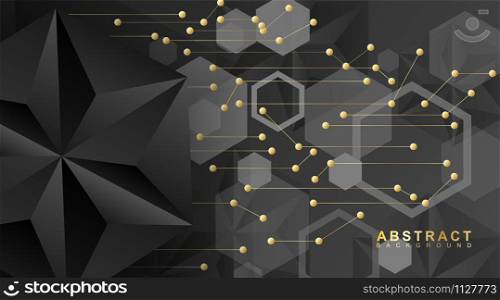 Abstract lines and dots are connected. vector background technology with black or triangle hexagons. design illustration