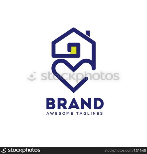 abstract lines house and heart logo vector, home care logo vector
