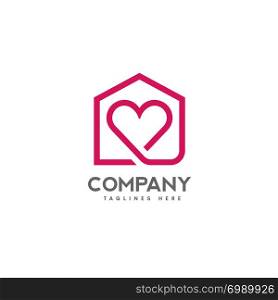abstract lines house and heart logo vector, love home logo vector