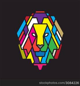 abstract lion graphic with colorful geometric pattern, vector illustration