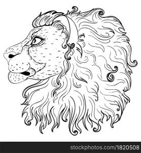 Abstract lion head, portrait in profile retro style illustration.