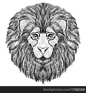 Abstract lion head, portrait in retro style illustration.