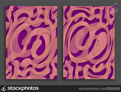 abstract liquid background with pink, orange and purple gradient lines and velvet smoke swirls. A4 3D template for cover or presentation. Vector