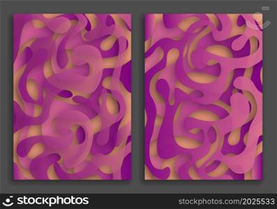 abstract liquid background with purple gradient lines, curls and drops. A4 3D template for cover or presentation. Vector
