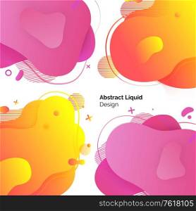 Abstract liquid design vector, shapes abstraction and decoration, background for banners and webpages. Color art with watercolor forms and text sample. Abstract Liquid Design Set of Posters Template
