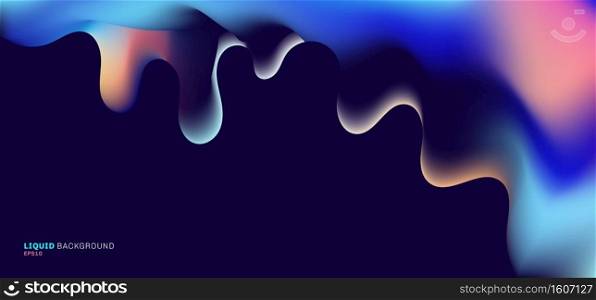 Abstract liquid or fluid gradient color shape flowing on dark blue background with space for your text. Vector illustration