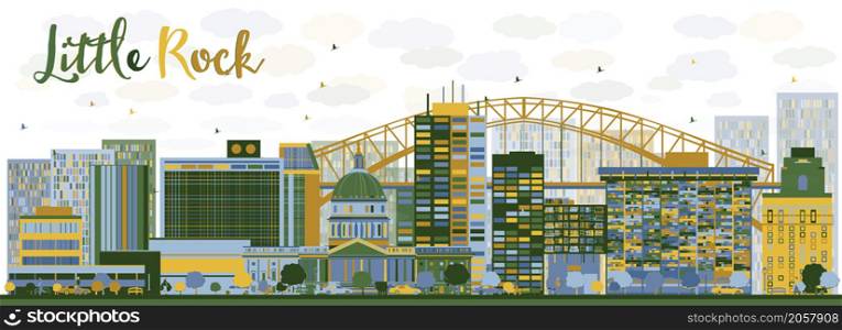 Abstract Little Rock skyline with blue and green buildings. Vector illustration. Business travel and tourism concept with modern buildings. Image for presentation, banner and placard