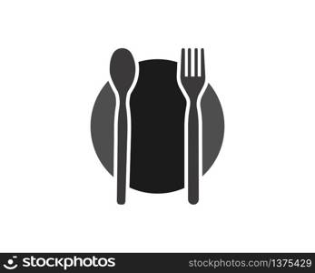 Abstract logo of a cafe or restaurant. A spoon, knife and fork on a plate. A simple outline